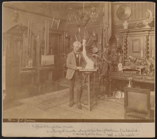 Artist Jean Léon Gérôme in his Paris studio, circa 1885-1890.