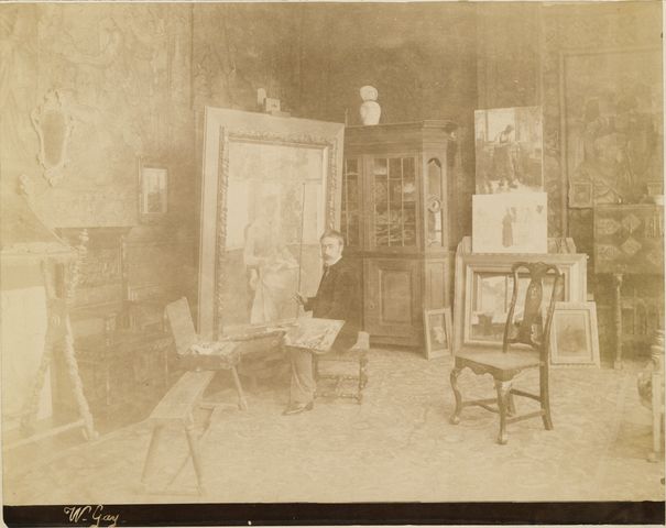 Artist Walter Gay in his Paris studio, circa 1885-1890.