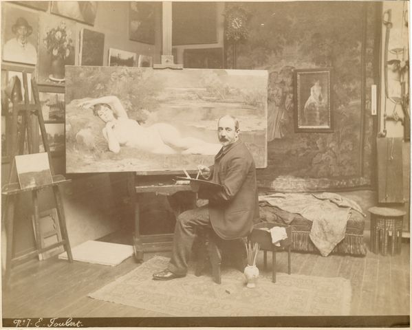 Artist Emile Foubert in his Paris studio, circa 1885-1890.