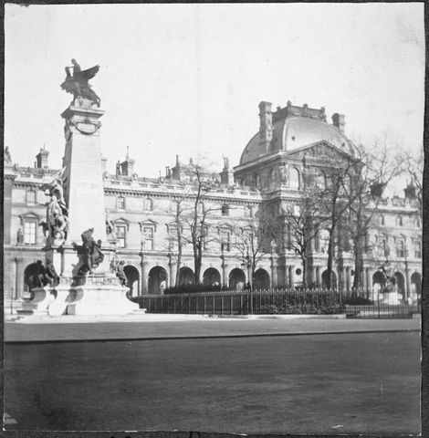 Exterior view of The Louvre in Paris. Taken during the Frick family's 1909 trip abroad.