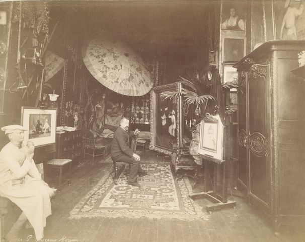 Artist Paul Charles Chocarne Moreau in his Paris studio, circa 1885-1890.