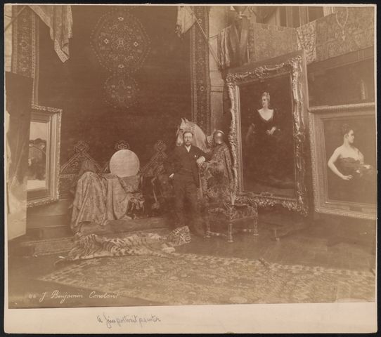 Artist Benjamin-Constant in his Paris studio, circa 1885-1890.