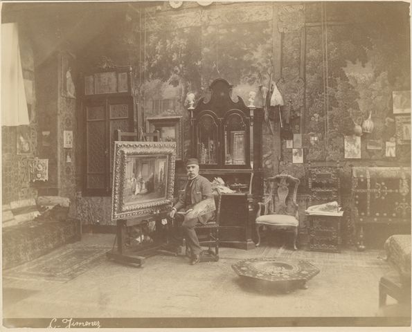 Artist Luis Jiménez Aranda in his Paris studio, circa 1885-1890.  Photograph probably by Edmond Bénard.