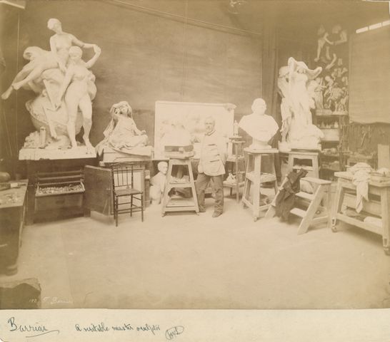 Artist Louis Ernest Barrias in his Paris studio, circa 1885-1890.