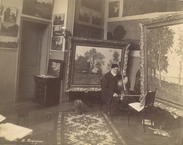 Artist Henri Harpignies in his Paris studio, circa 1885-1890.