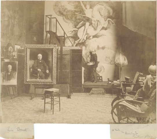 Artist Léon Joseph Florentin Bonnat in his Paris studio, circa 1885-1890.