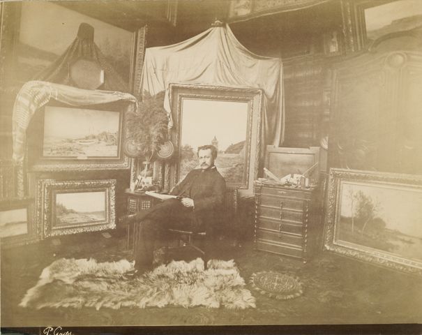 Artist Peter Alfred Gross in his Paris studio, circa 1885-1890.