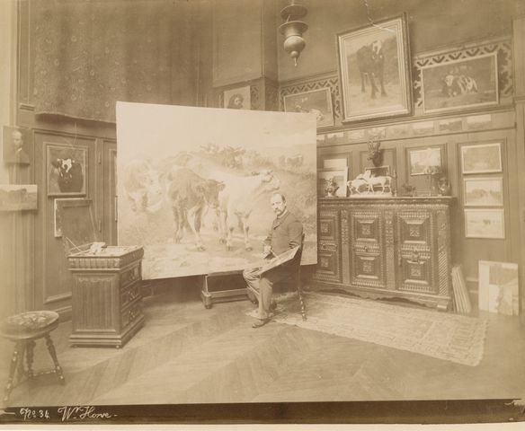 Artist William Henry Howe in his Paris studio, circa 1885-1890.  Photograph possibly by Édouard Fiorillo.