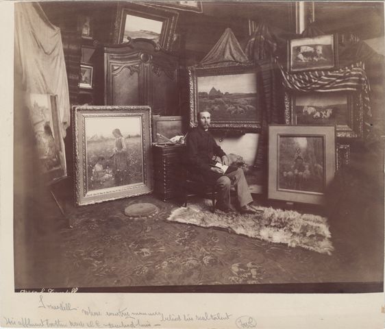 Artist Gaylord Sangston Truesdell in his Paris studio, circa 1885-1890.  Photograph possibly by Édouard Fiorillo.