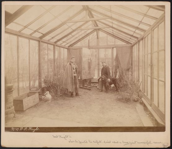 Artist Daniel Ridgway Knight in his glass studio in Poissy or Rolleboise, France, circa 1885-1890.  Photograph by Édouard Fiorillo.