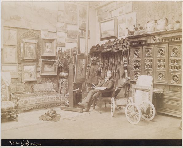 Artist Paul-Emile Boutigny in his Paris studio, circa 1885-1890.  Photograph probably by Edmond Bénard.