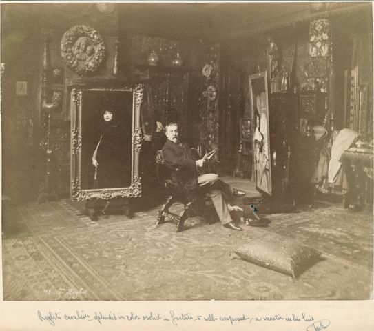 Artist Ferdinand Victor Léon Roybet in his Paris studio, circa 1885-1890.  Photograph possibly by Édouard Fiorillo.