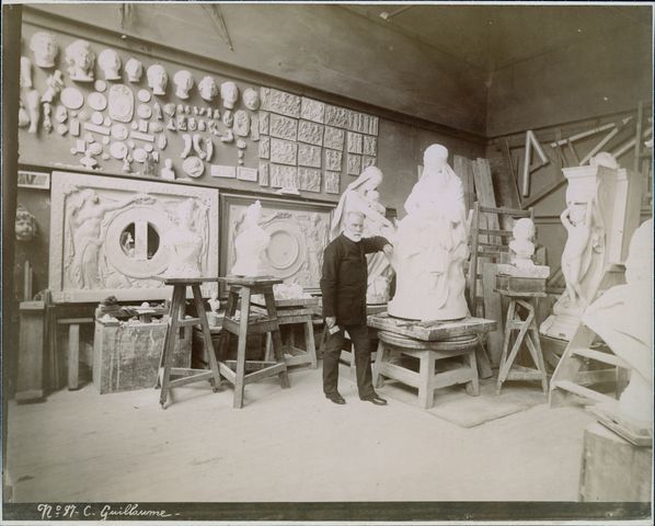 Artist Eugène Guillaume in his Paris studio, circa 1885-1890.