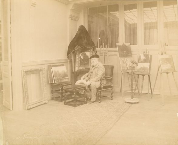 Artist Louis Français in his Paris studio, circa 1885-1890. 