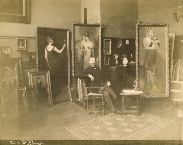 Artist William Turner Dannat in his Paris studio, circa 1885-1890.  Photograph possibly by Édouard Fiorillo.