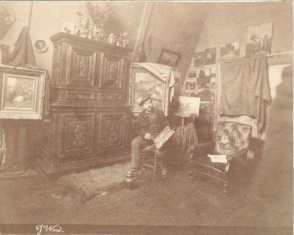 Artist Joyden Wood in his Paris studio, circa 1885-1890.