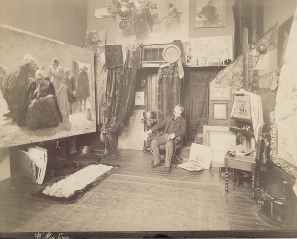 Artist Walter MacEwan in his Paris studio, circa 1885-1890.